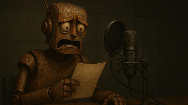 Obraz robota czytające tekst reklamowy